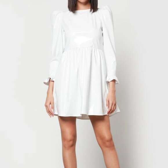 Batsheva Puff-Sleeve Prairie Minidress white PVC size 6 - Picture 7 of 8
